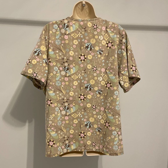 Tafford Tan Muted Pastel Floral Print V Neck Medium Pre-owned - Picture 2 of 7